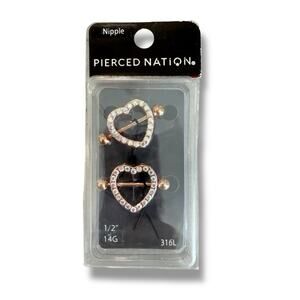 Spencer’s Pierced Nation Rose Gold Heart Nipple Rings 14G 1/2” New in Package